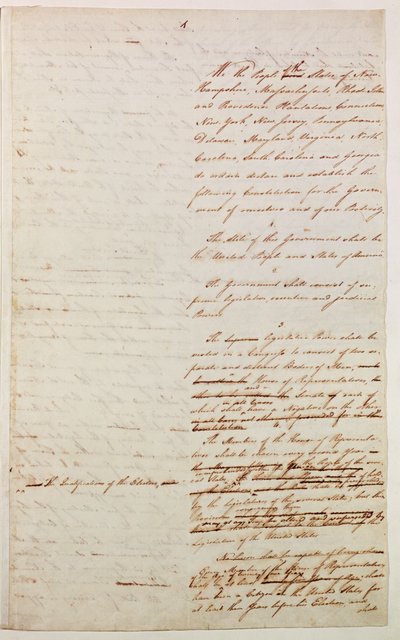 First draft of the Constitution of the United States, 1787 by American School